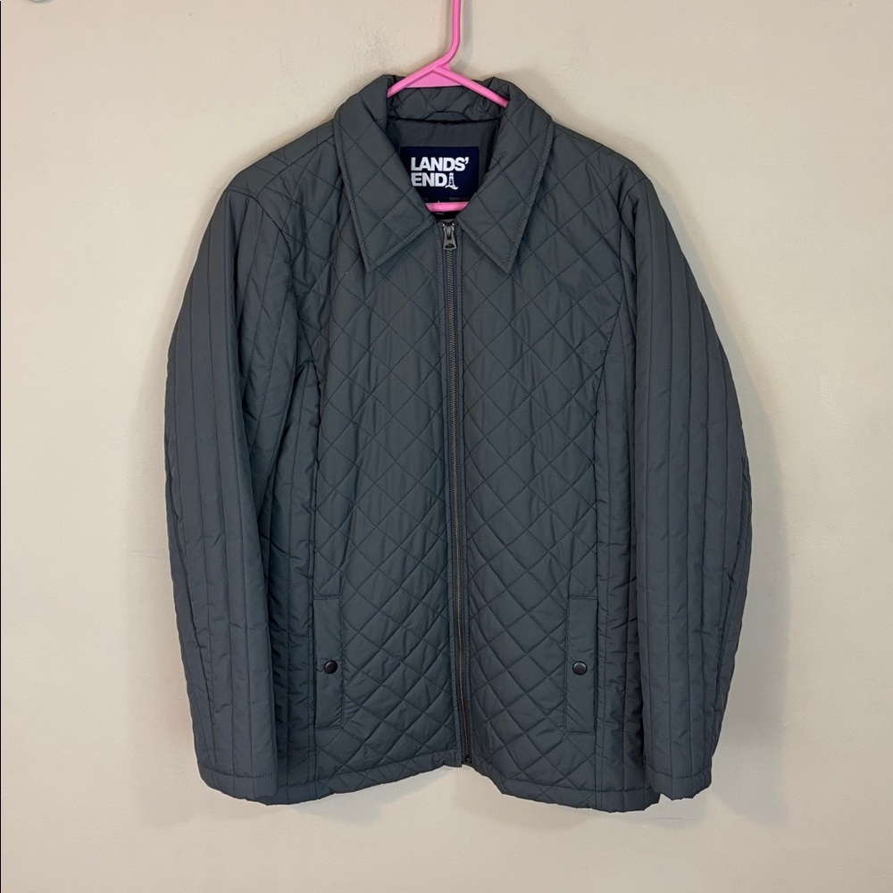 Lands End Olive Dusty Green Quilted Primaloft Barn Coat Jacket Size L 14-16